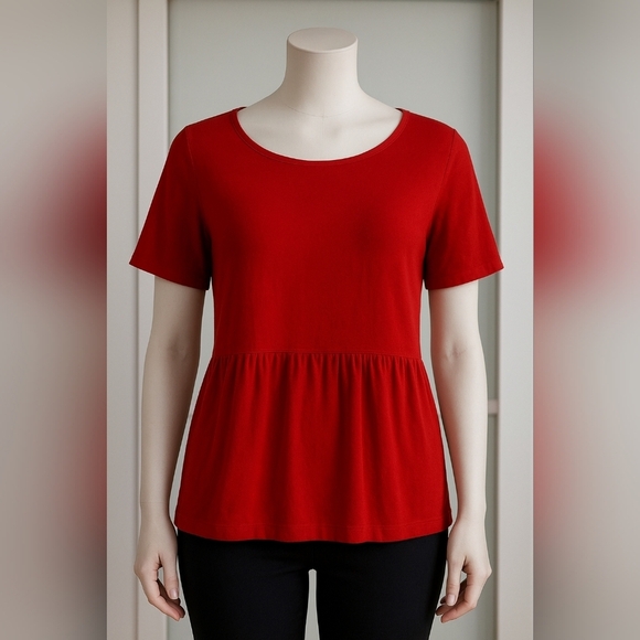Weekend Max Mara Tops - Weekend MaxMara Red Silk Peplum Short Sleeve T-Shirt